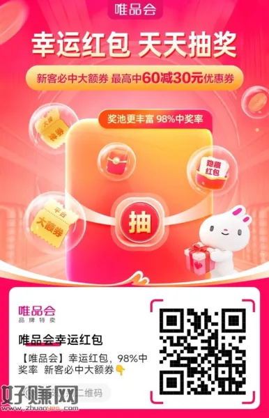 [ 唯品会 ]幸运红包，，98%中奖率  新客必中大额券👇