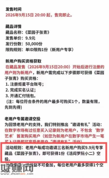 炬星新人，钱包2，买9.9，晚上8点开始，20以上，利润8+