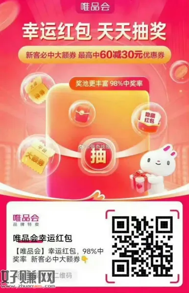 [ 唯品会 ]幸运红包，，98%中奖率  新客必中大额券👇