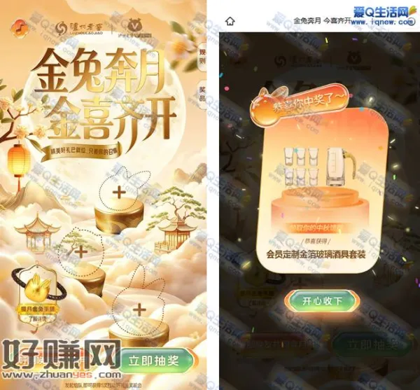 泸州老窖金兔奔月 亲测中金箔玻璃酒局套装
