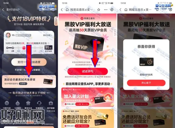 亲测网易云黑胶会员30天 支付宝免费领