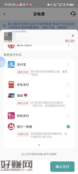 网上国网APP缴费，5-1.5，招行一网通支付，需今年首次该